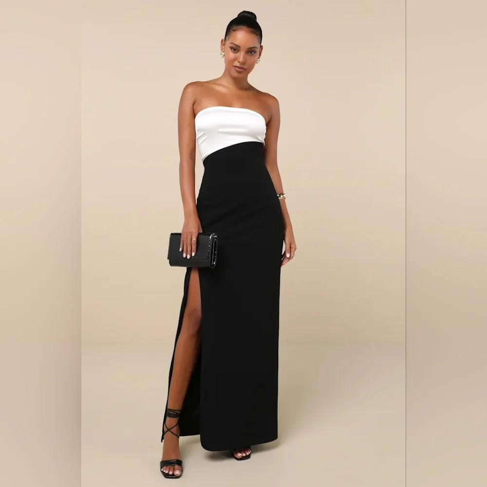 Lulu's Black and White Strapless Maxi Dress - Picture 2 of 10